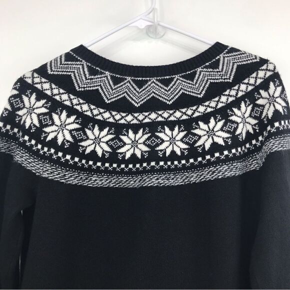 Talbots NEW Black Cardigan Sweater with White Nordic Snowflake Pattern - Picture 5 of 11